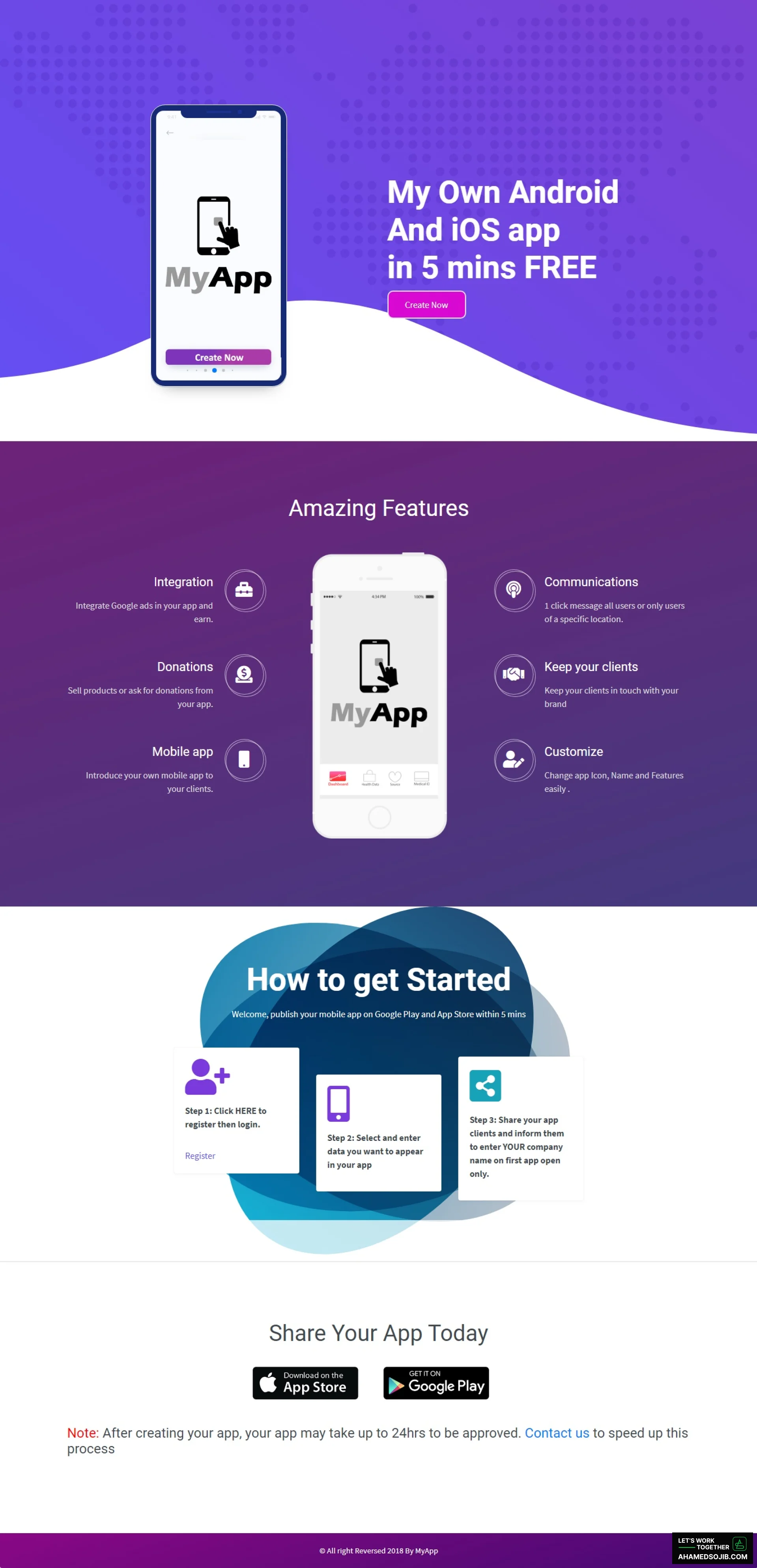 Html app landing page