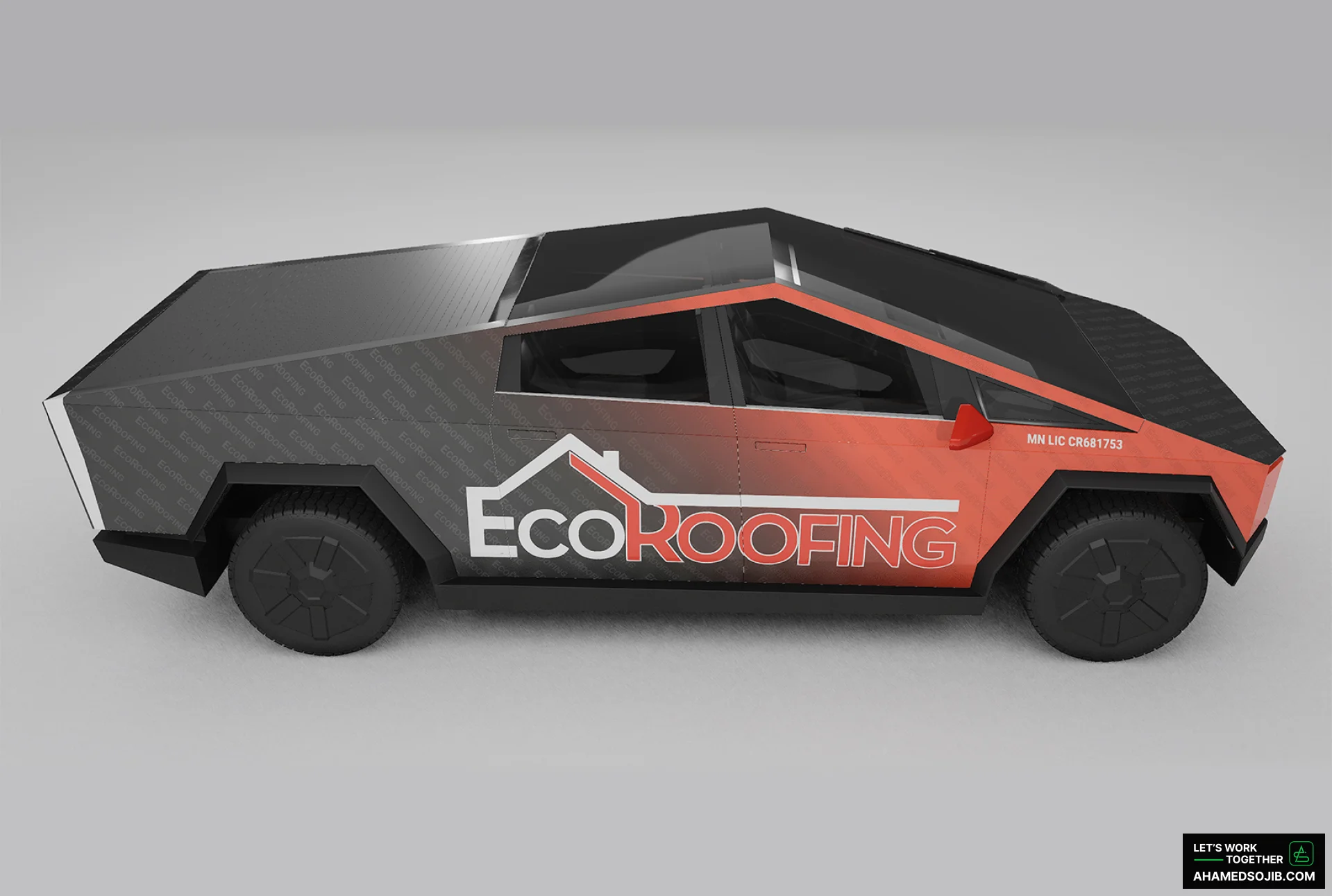 EcoRoofing Cyber Truck Wrap Design